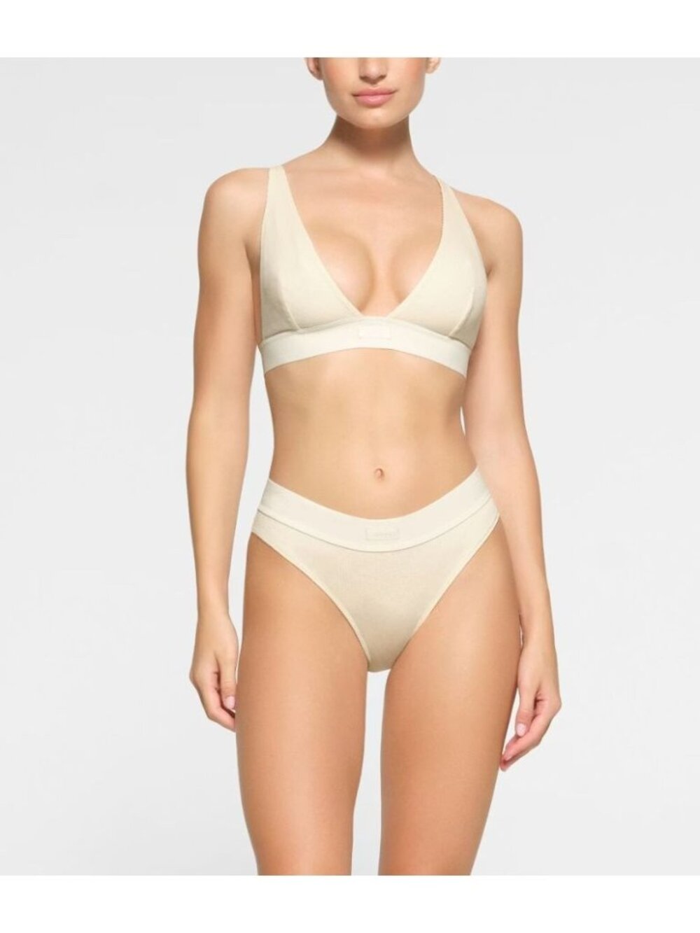 SKIMS Cotton Rib Plunge Bralette Bone Size Small NWT